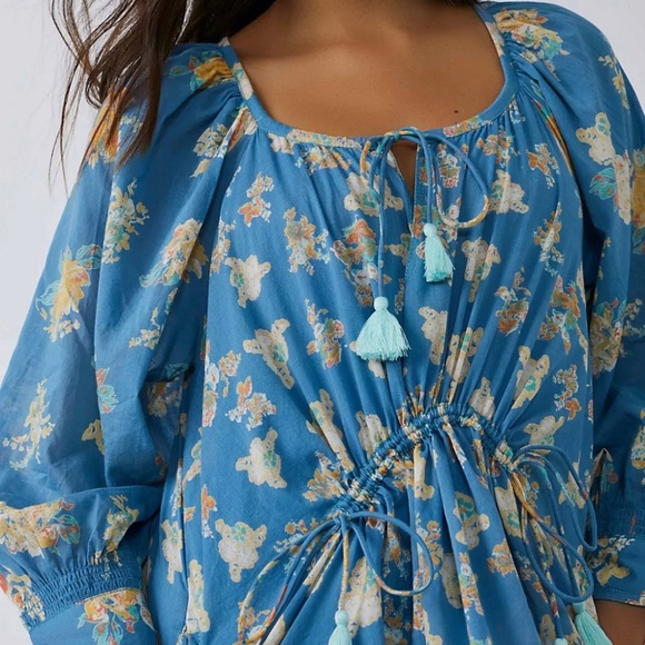 Free People Camella Mini Dress River Combo Blue Floral Women's Size L - Picture 1 of 9